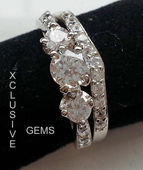 SPECIAL!!*LOCALLY IN STOCK* STERLING SILVER SIMULATED DIAMOND WEDDING RING SET